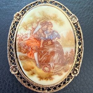 Vintage Cameo Brooch with Romantic Scene by Fragonard